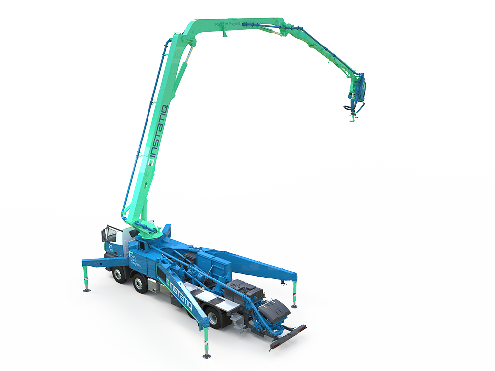 Der 3D-Betondrucker INSTATIQ P1 mit ausgefahrenem Knickarm